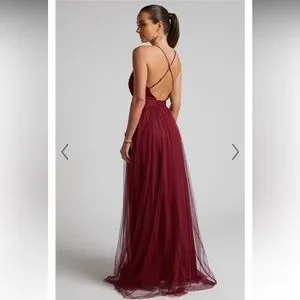 Showpo. Dresses Celebrate Tonight Maxi Dress Plunge Neck Tulle
